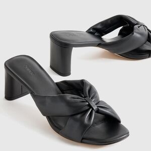 Quince Black Women's Italian Leather Twist Mid Heel Mule Size 8